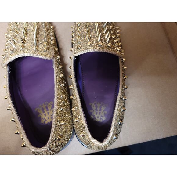 Gently worn *After Midnight Gold Glitter Studded Men’s Shoes Sz. 9, with box main image 8